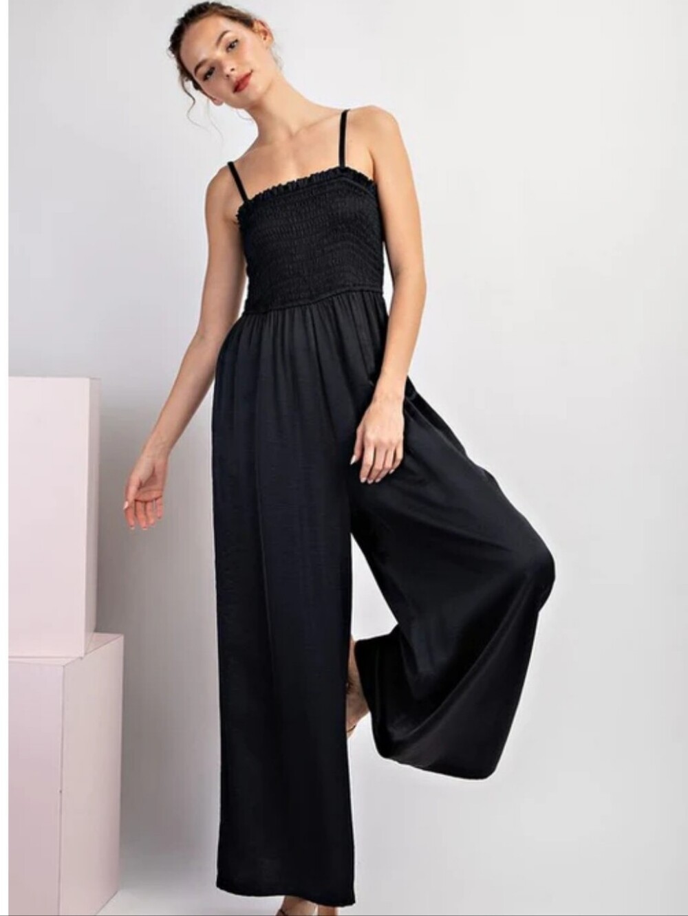 Universal Thread Black Smocked Wide-Leg Jumpsuit - Size XL